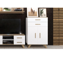 Шкаф низкий Вега Скандинавия (глянец, белый + дуб каньон)